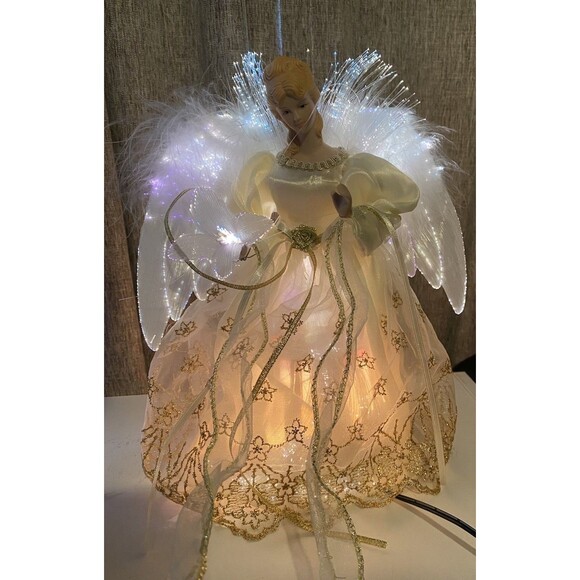 Yuletide Traditions White Fiber Optic Angel Christmas Tree Topper LED Light-Up - Picture 7 of 10